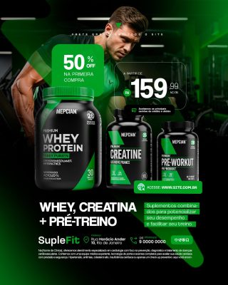 Loja de Suplementos Whey Creatina Mais Pré Treino Social Media PSD Editável