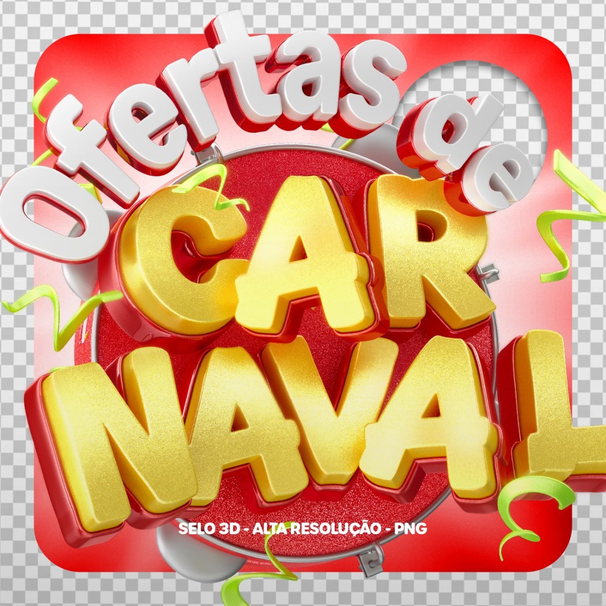 Ofertas de Carnaval Selo 3D para Composição PSD
