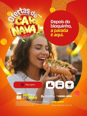 Ofertas de Carnaval Hot Dog Depois do Bloquinho Social Media PSD Editável