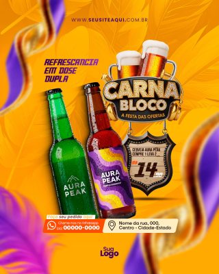 Carnaval Carna Bloco Oferta Cerveja AURA PEAK PSD Editável