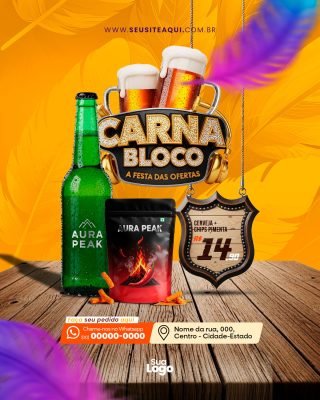 Flyer Carnaval Carona Bloco Festa das Ofertas Banner de Vendas PSD Editável