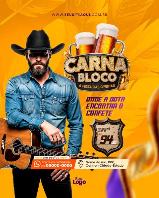 Flyer CarnaBloco Festa das Ofertas Onde a Bota Encontra o Confete PSD Editável