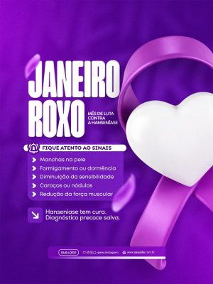 Janeiro Roxo Mês de Luta Contra a Hanseníase Conscientização PSD Editável
