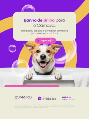 Petshop Banho de Brilho para o Carnaval Social Media PSD Editável