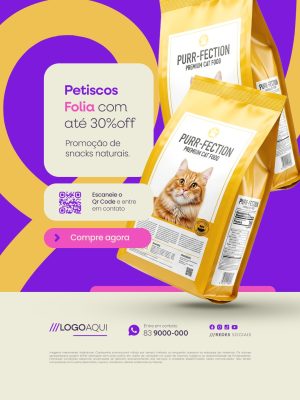 Petshop Petiscos Folia com Até 30% Off Socil Media PSD Editável