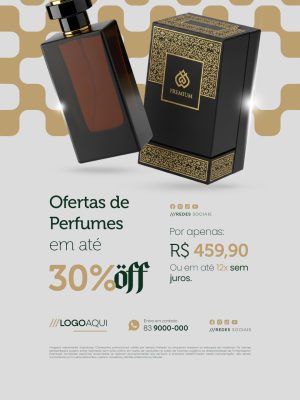 Perfumaria Ofertas de Perfumes em Até 30% Off Social Media PSD Editável