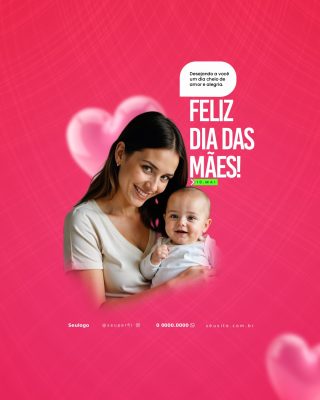 Feliz Dia das Mães 10 de Maio com Bebê e Mãe PSD Editável