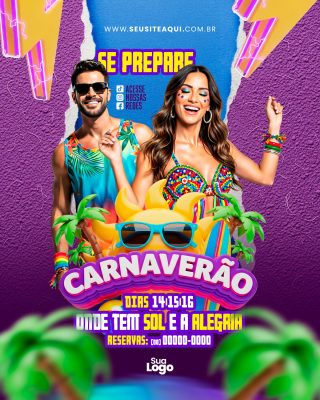 Flyer Carnaverão Festivo Onde Tem Sol e Alegria Banner PSD Editável