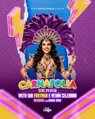 Flyer Carnafolia Dias 14 15 16 Vista Sua Fantasia e Venha Celebrar PSD Editável
