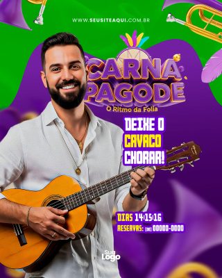 Flyer Carnaval Pagode O Ritmo da Folia Deixe o Cavaco Chorar PSD Editável