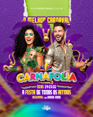 Flyer Carnafolia A Festa de Todos os Ritmos Evento Festivo PSD Editável