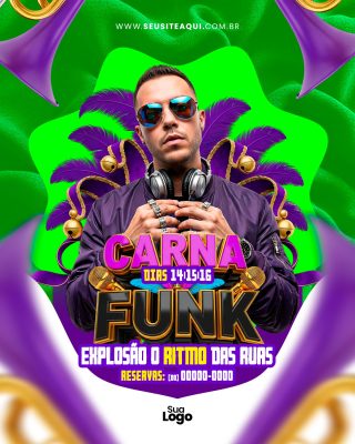 Flyer Carnafunk Dias 14 15 16 Explosão o Ritmo das Ruas Template PSD Editável
