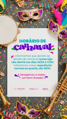 Carnaval Horário de Funcionamento Festivo para Loja PSD Editável