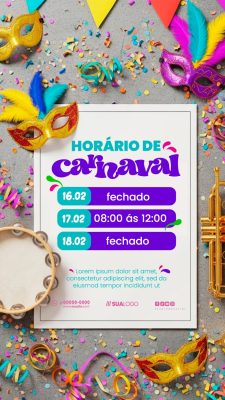 Carnaval Horário de Funcionamento Divulgação Festiva PSD Editável