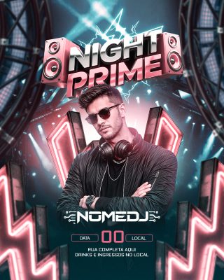Night Prime Flyer Evento Balada DJ Música Eletrônica PSD Editável
