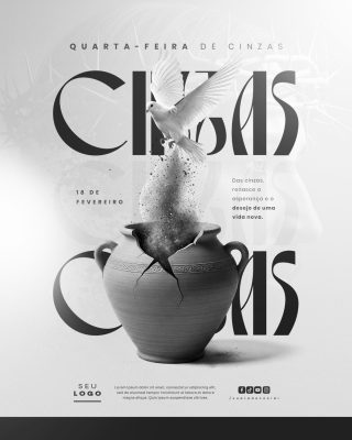 Quarta-Feira de Cinzas Simbólica Renascer Vida Nova PSD Editável