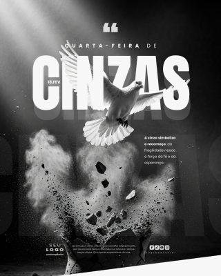 Quarta-feira de Cinzas Recomeço e Esperança Design Sóbrio PSD Editável
