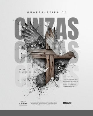 Quarta-feira de Cinzas Reflexão Cruz Pomba Efeito Distorcido PSD Editável