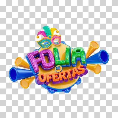 Folia de Ofertas Selo 3D  Máscara e Cornetas Festivos PNG Transparente