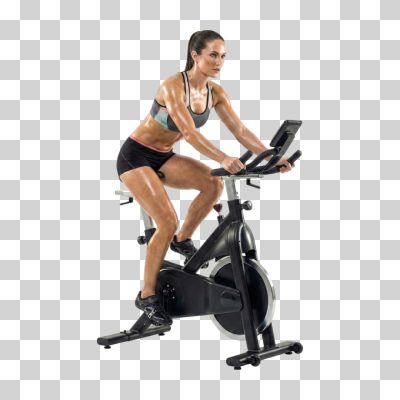 Mulher Fitness Pedala em Bicicleta Ergométrica PNG Transparente