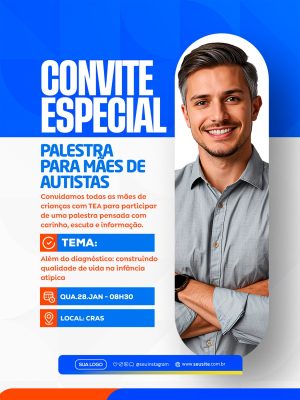Convite Palestra para Mães de Autistas Convite Especial PSD Editável