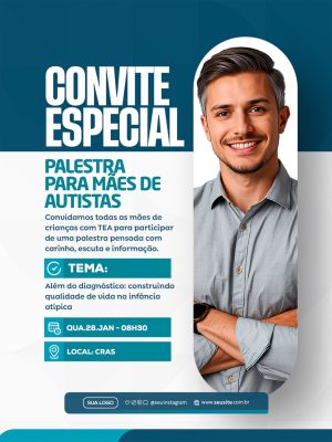 Convite Especial Palestra para Mães de Autistas TEA PSD Editável