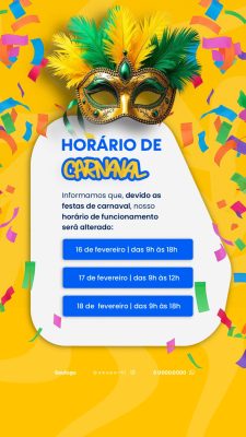 Carnaval Horário de Funcionamento Festas Alegres Banner PSD Editável