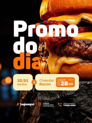 Hamburgueria Promo do Dia Cheedar Bacon Social Media PSD Editável