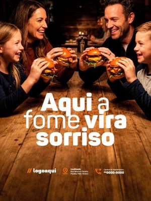 Hamburgueria Aqui a Fome Vira Sorriso Social Media PSD Editável