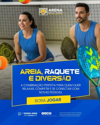 Arena Beach Tennis Areia Raquete e Diversão Bora Jogar PSD Editável