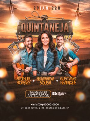Quintaneja 29JAN 22H Arte para Evento e Festa Sertaneja PSD Editável