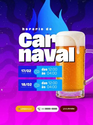 Horário de Carnaval Cervejaria Distribuidora de Bebidas Social Media PSD Editável