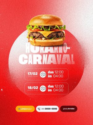 Horário de Carnaval Hamburgueria Social Media PSD Editável