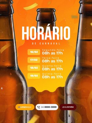 Horário de Carnaval Cervejaria Distribuidora de Bebidas Social Media PSD Editável