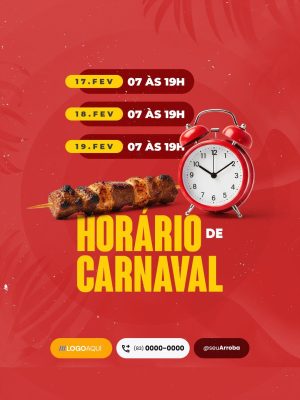 Horário de Carnaval Churrascaria Social Media PSD Editável