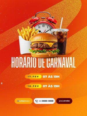 Horário de Carnaval Hamburgueria Social Media PSD Editável