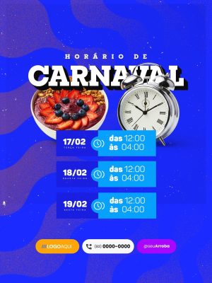 Horário de Carnaval Açaíteria Social Media PSD Editável
