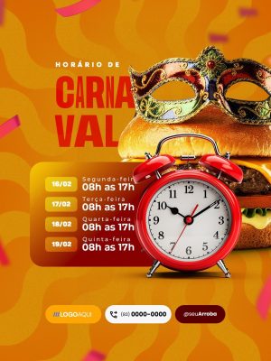 Horário de Carnaval Hamburgueria Social Media PSD Editável