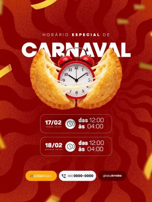 Horário Especial de Carnaval Pastelaria Social Media PSD Editável
