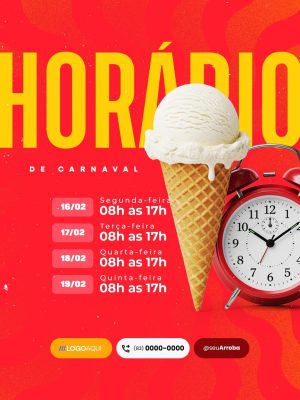 Horário de Carnaval Sorveteria Social Media PSD Editável