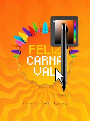 Feliz Carnaval 17 de Fevereiro Designer Gráfico Pena e Caneta PSD Editável