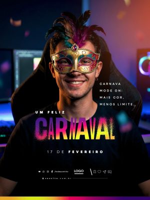 Um Feliz Carnaval 17 de Fevereiro Designer Gráfico Mais Cor PSD Editável