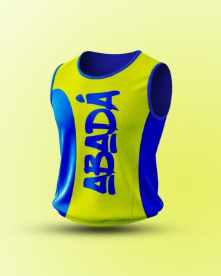 Abadá Mockup Neon Azul e Amarelo Festa PSD Editável