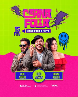 Carna Folia 15 Fev Venha Para a Festa Poster Vibrante PSD Editável