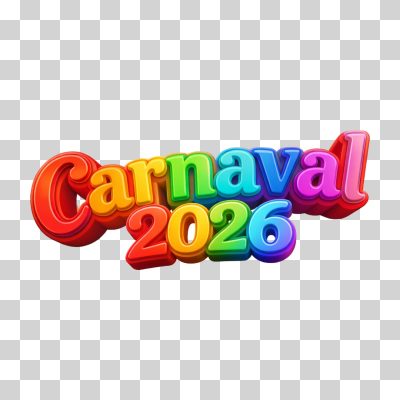 Carnaval 2026 Título Colorido Festivo Destaque PNG Transparente