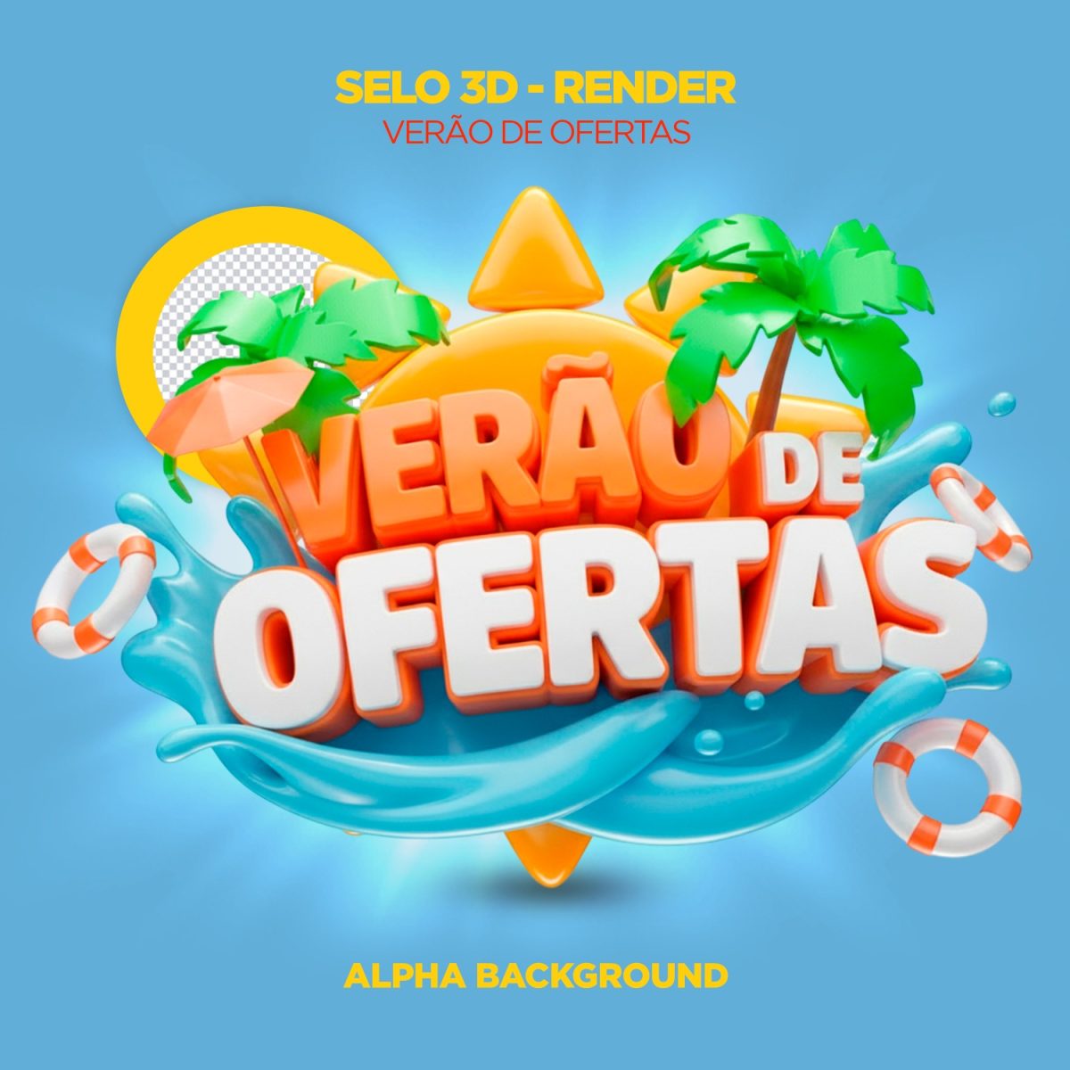 Verão de Ofertas Selo 3D Promocional Temático