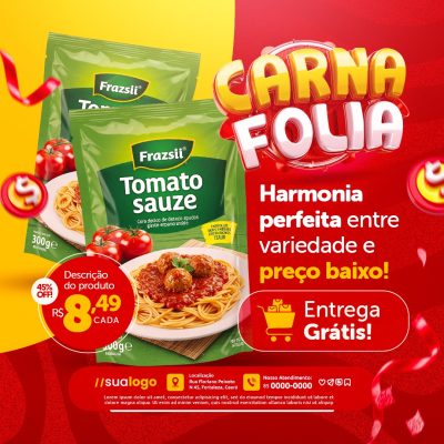 Carna Folia Supermercado Frazsii Tomate Sauze Entrega Grátis PSD Editável