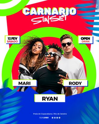Carnario Sunset 17 Fev Sábado Open Drink na Praia PSD Editável