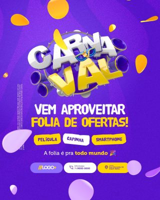 Carnaval Loja de Celulares Vem Aproveitar Folia de Ofertas! PSD Editável
