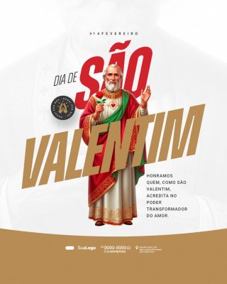 Dia de São Valentim 14 Fevereiro Poder do Amor PSD Editável